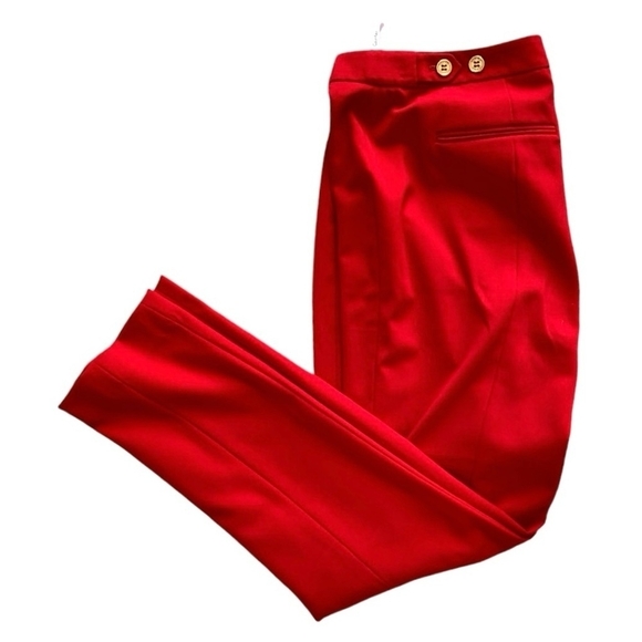 Women’s Pants CALVIN KLEIN Red Mid Rise Gold Button Back Accent Straight Pants - Picture 3 of 5